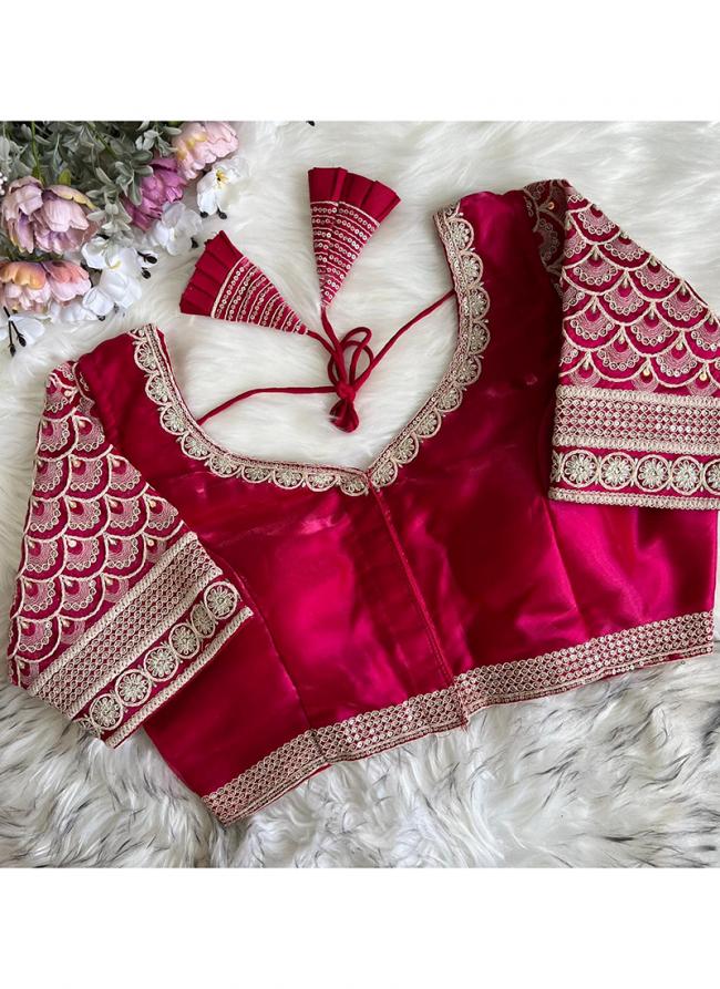 Soft Silk Hot Pink Wedding Wear Sequins Work Readymade Blouse